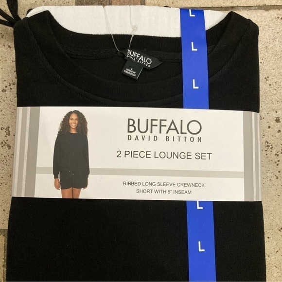 NEW- 2Pc Buffalo By David Bitton Soft Ribbed Knit Lounge Set in Black Large - Picture 1 of 8